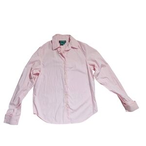 Ralph Lauren 100% Cotton Light Pink. Button Down Long Sleeve Curved Hem …